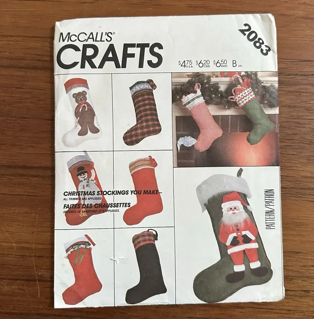 UNCUTVintage McCalls Sewing Pattern 2083 Christmas Snow Man Bear Santa Stocking